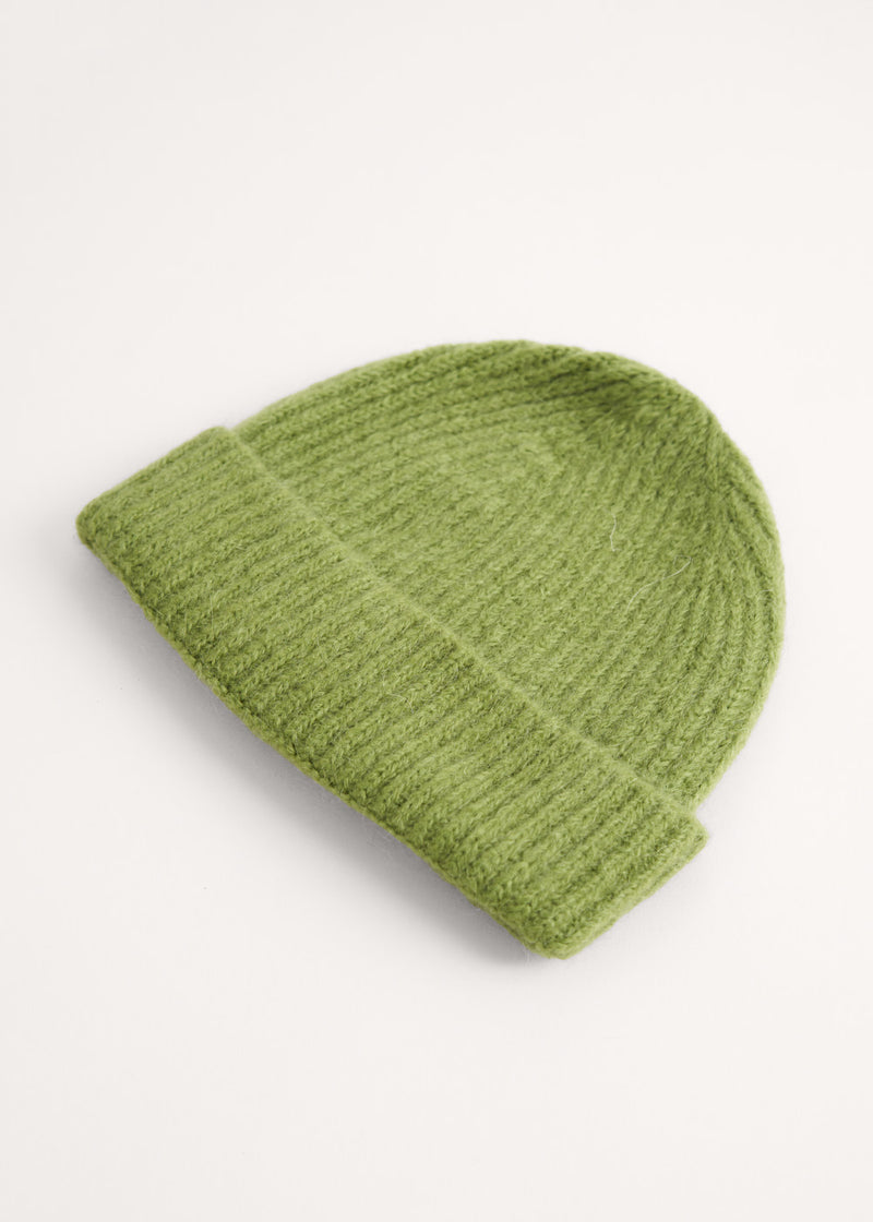 Olive green ribbed beanie hat