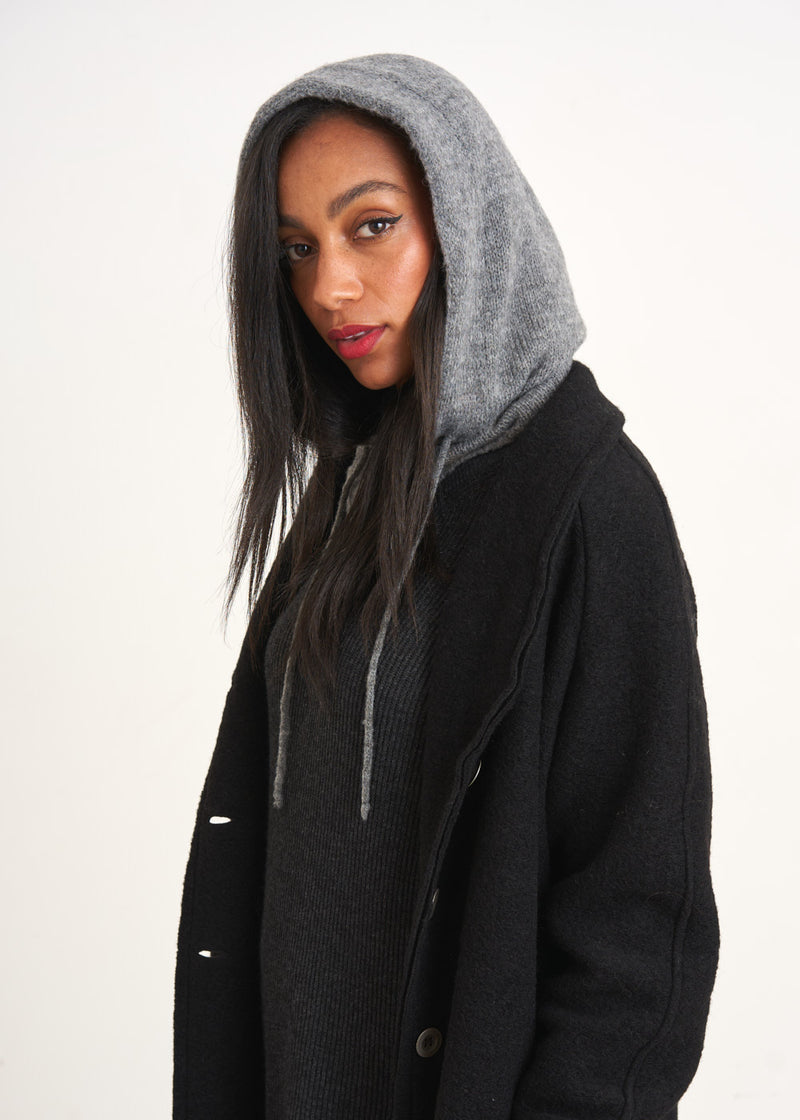 Grey knitted hood