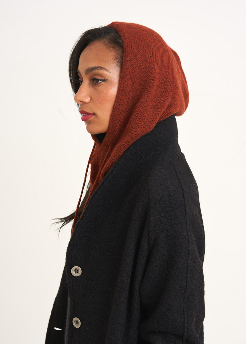 Rust dark red knitted hood