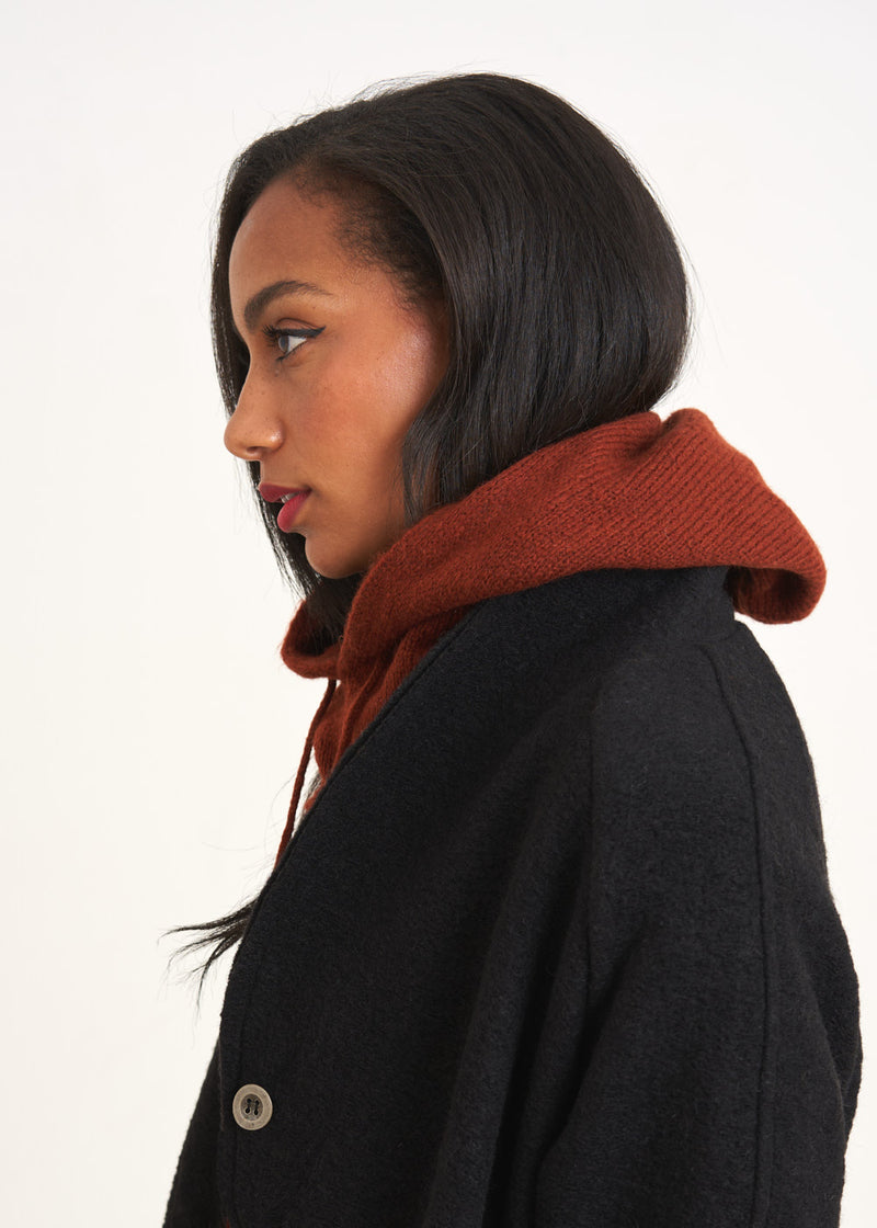 Rust dark red knitted hood