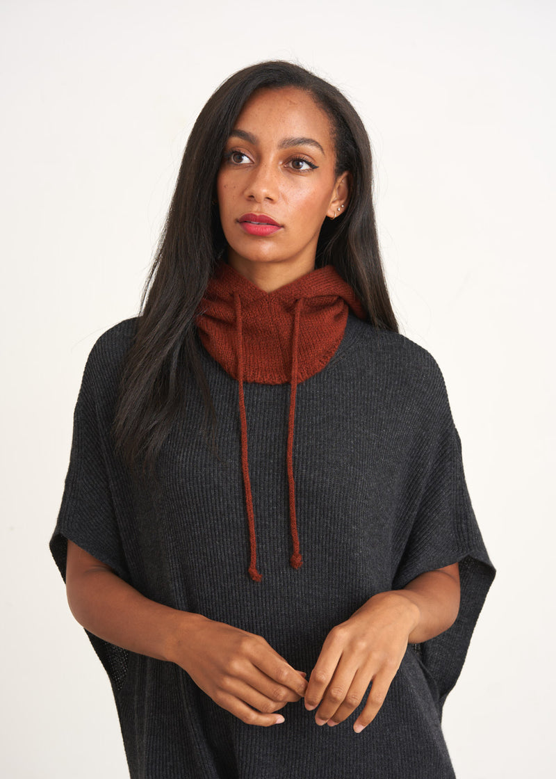 Rust dark red knitted hood