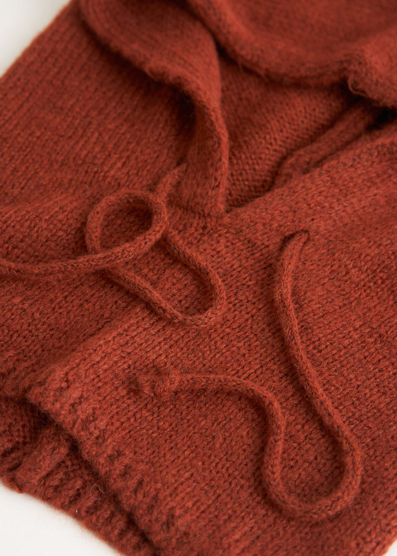 Rust dark red knitted hood