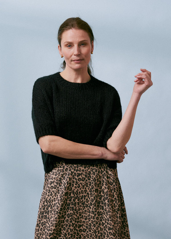 Black short sleeve sparkle sweater