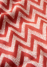 Close up of red and white chevron print cotton light scarf
