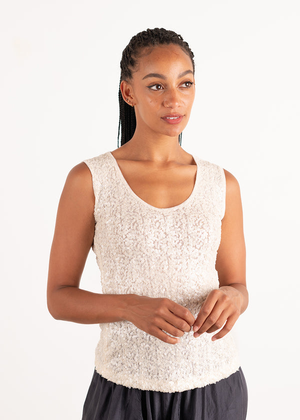 Cream sequin vest top