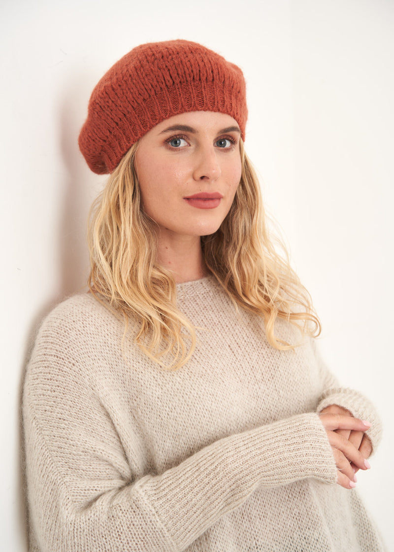 Terracotta orange knitted beret