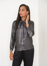 Metallic shirt with neck tie