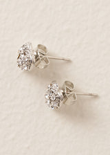 Heart crystal stud earrings with silver metal