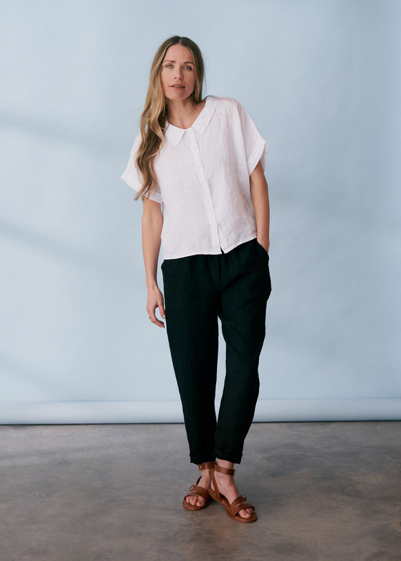 White collared linen shirt
