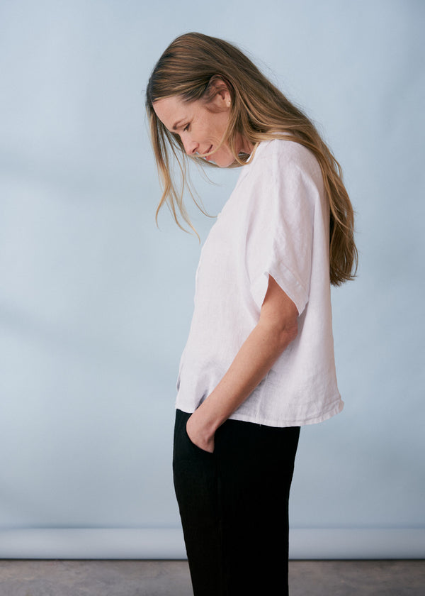 White collared linen shirt