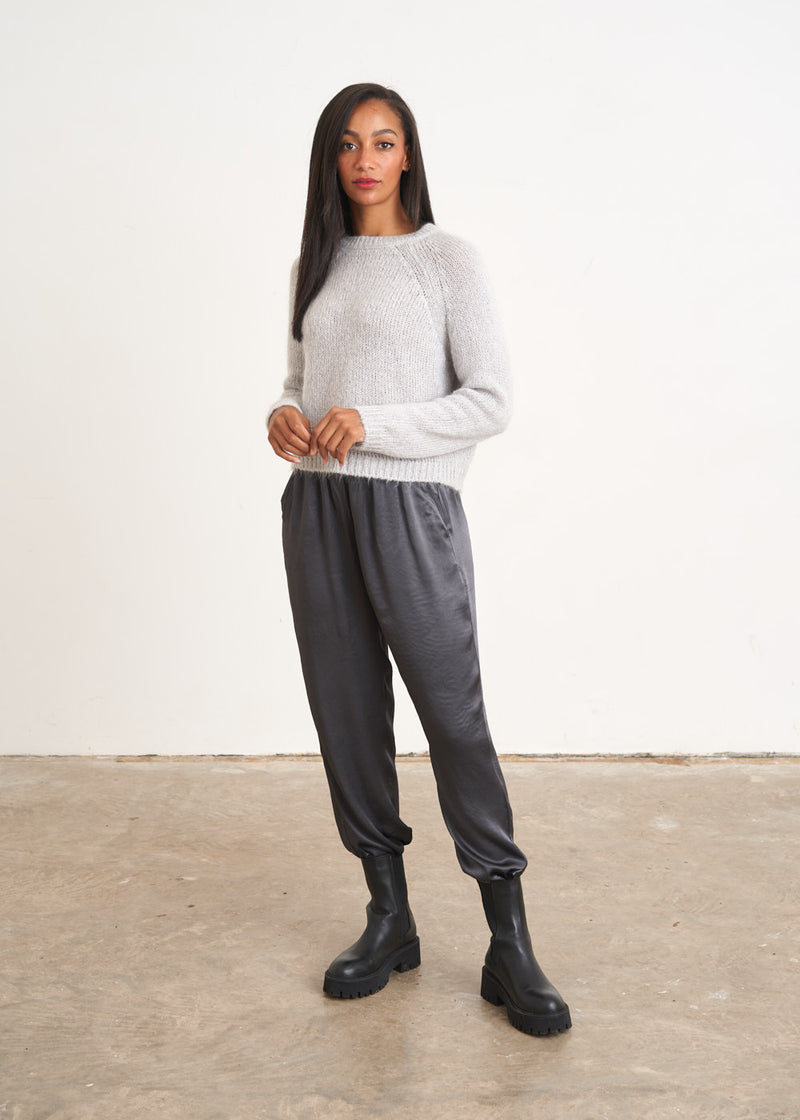 Pale grey diamante button sweater