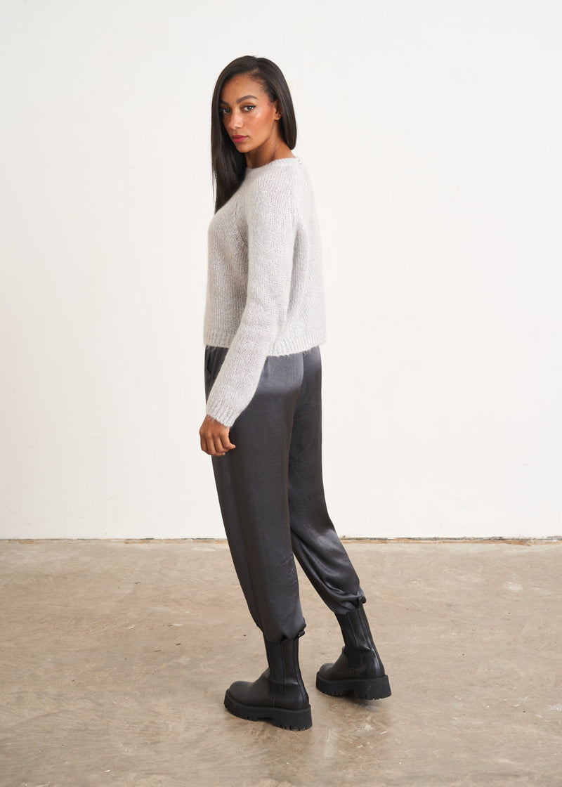 Pale grey diamante button sweater
