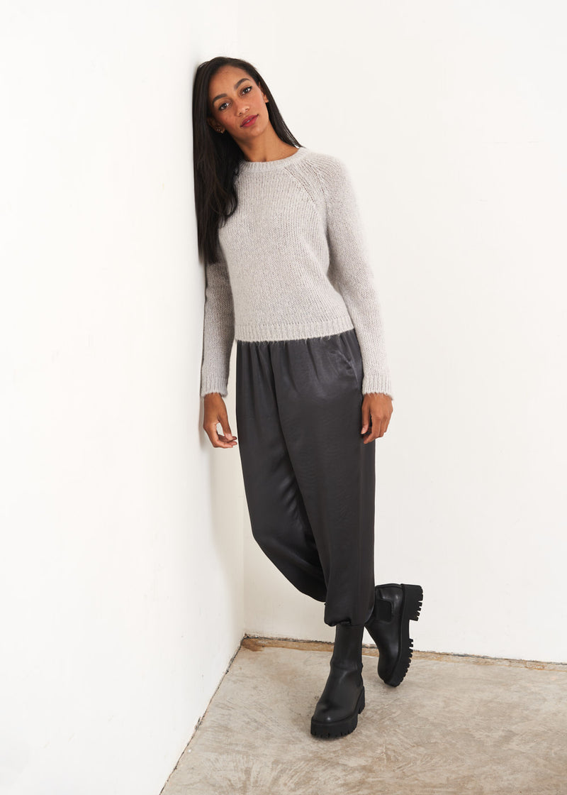 Pale grey diamante button sweater