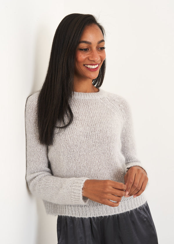 Pale grey diamante button sweater
