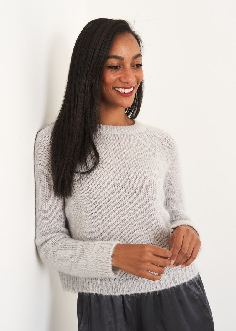 Pale grey diamante button sweater