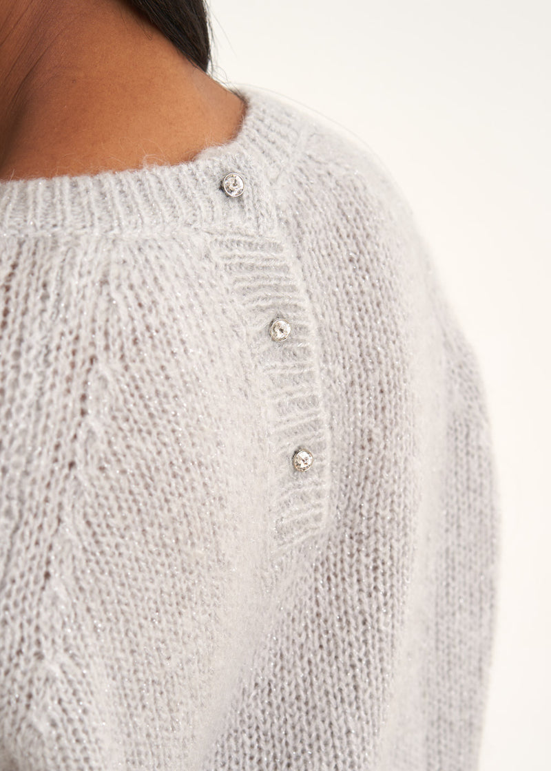 Pale grey diamante button sweater