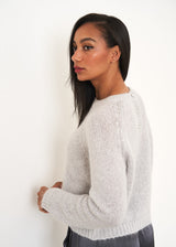 Pale grey diamante button sweater