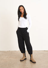 Black cropped jersey trousers