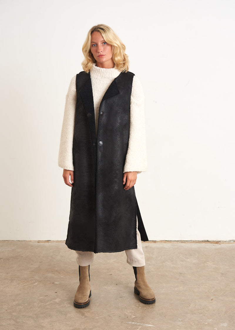 Black reversible faux leather and shearling gilet