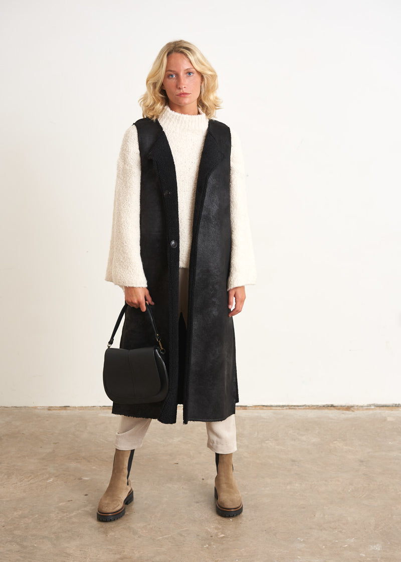 Black reversible faux leather and shearling gilet