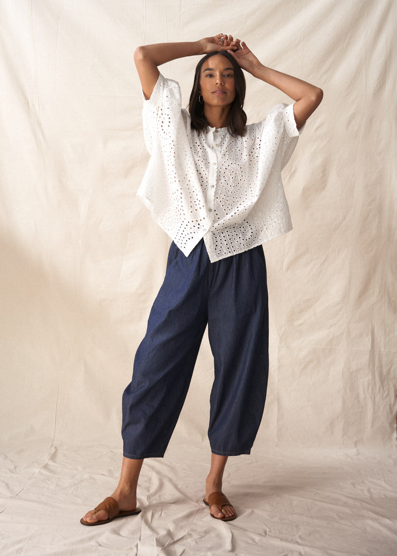 White broderie anglaise boxy shirt 