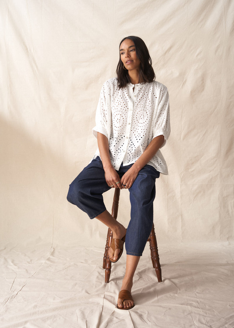 White broderie anglaise boxy shirt 