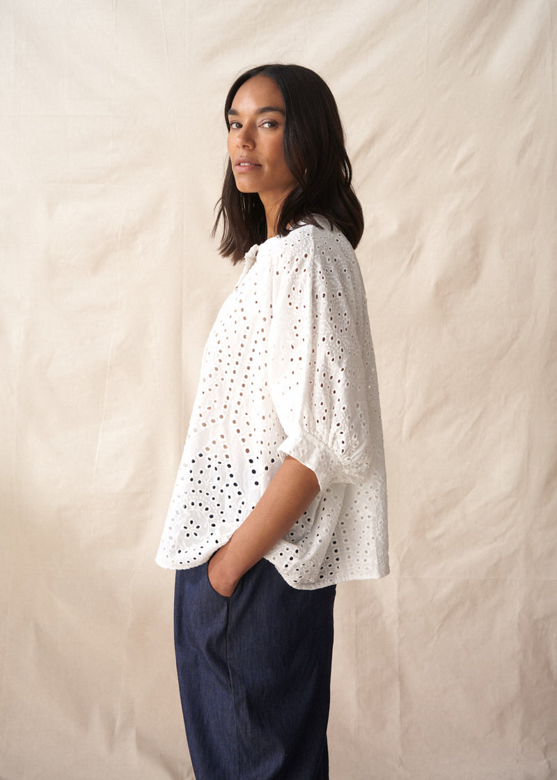 White broderie anglaise boxy shirt 