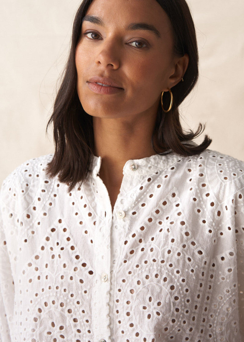 White broderie anglaise boxy shirt 
