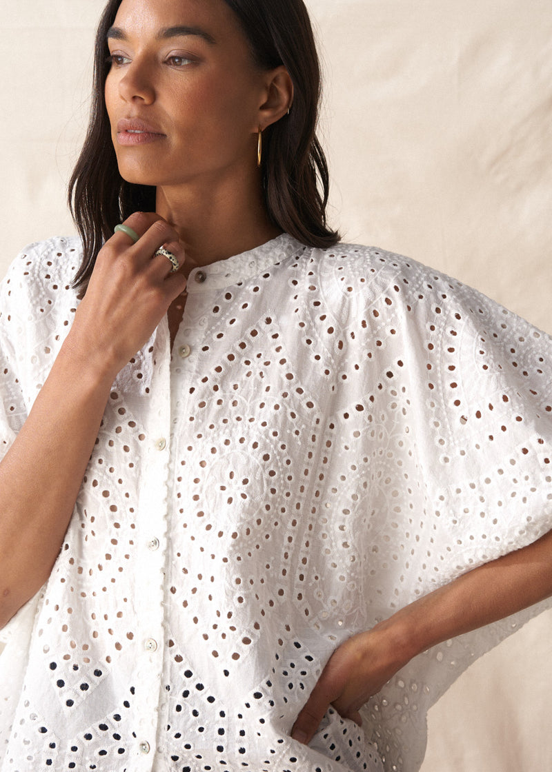 White broderie anglaise boxy shirt 