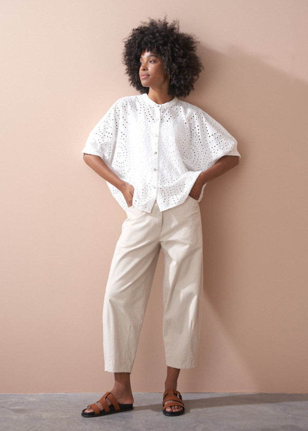 White broderie anglaise boxy shirt 