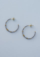 Grey and gold beaded hoop earrings