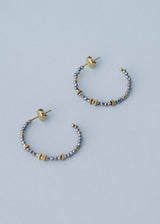 Grey and gold beaded hoop earrings