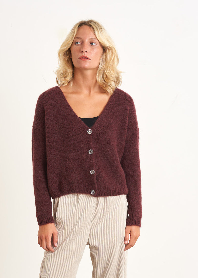 Plum diamante button cardigan 