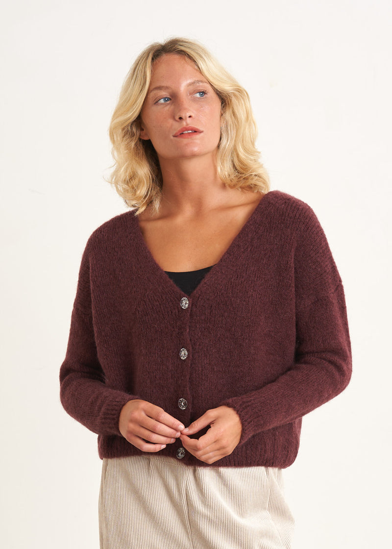 Plum diamante button cardigan 