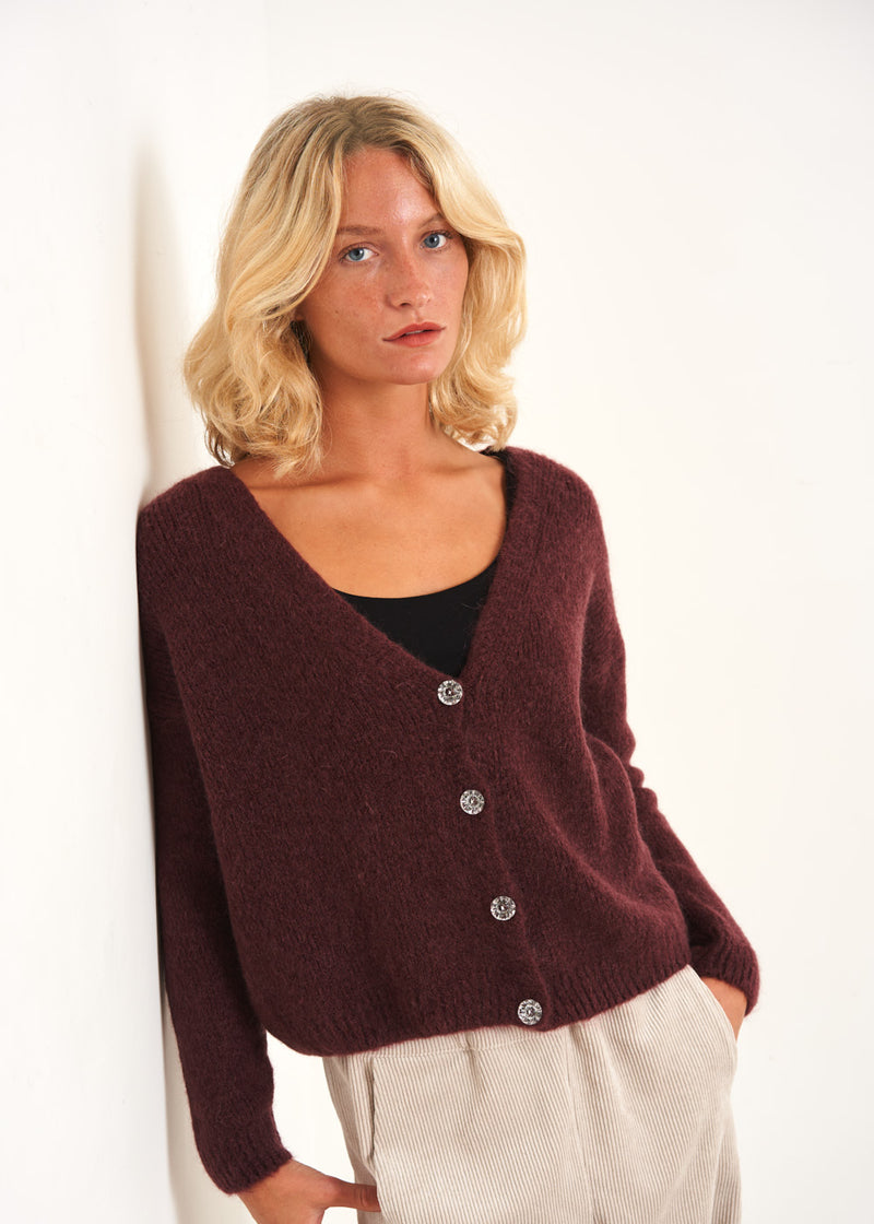 Plum diamante button cardigan 