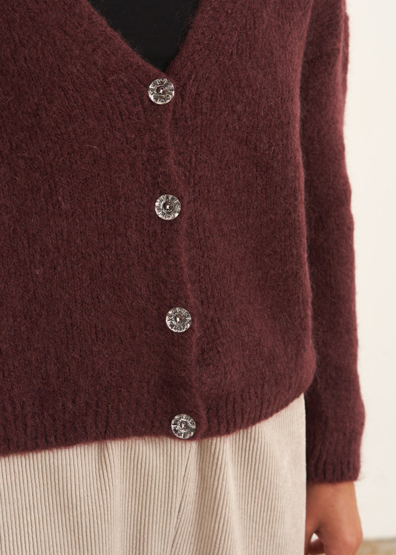 Plum diamante button cardigan 