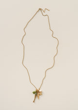Gold necklace with fish and pearl charms