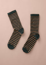 Pair of striped socks on a beige background