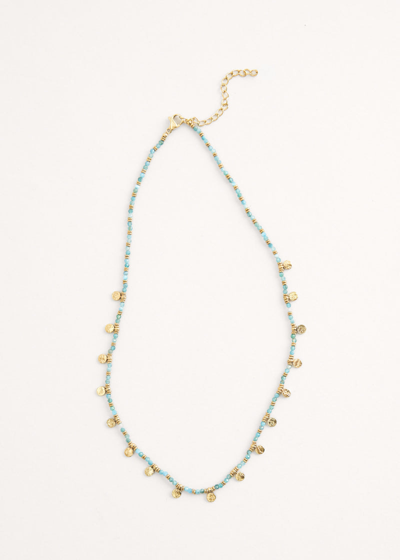 Blue and gold beaded necklace