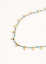 Blue and gold beaded necklace