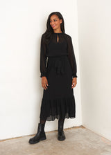 Black dobby polka dot dress