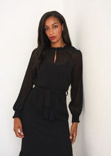 Black dobby polka dot dress