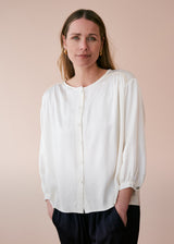 Off white satin top with crochet detail