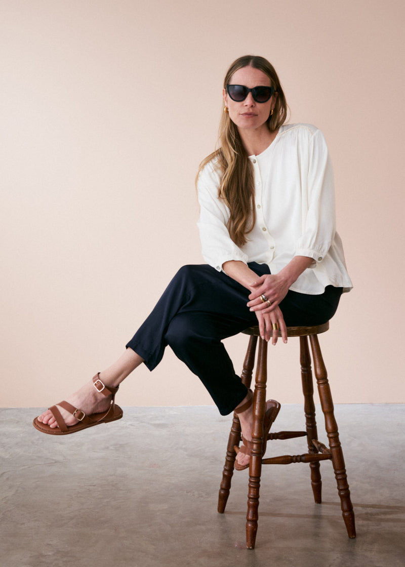 Off white satin top with crochet detail