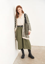 Olive green cotton midi skirt
