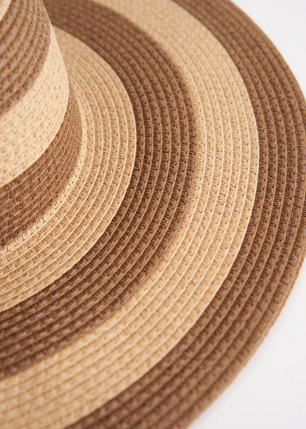 Natural and brown stripe wide sun hat