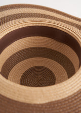 Natural and brown stripe wide sun hat