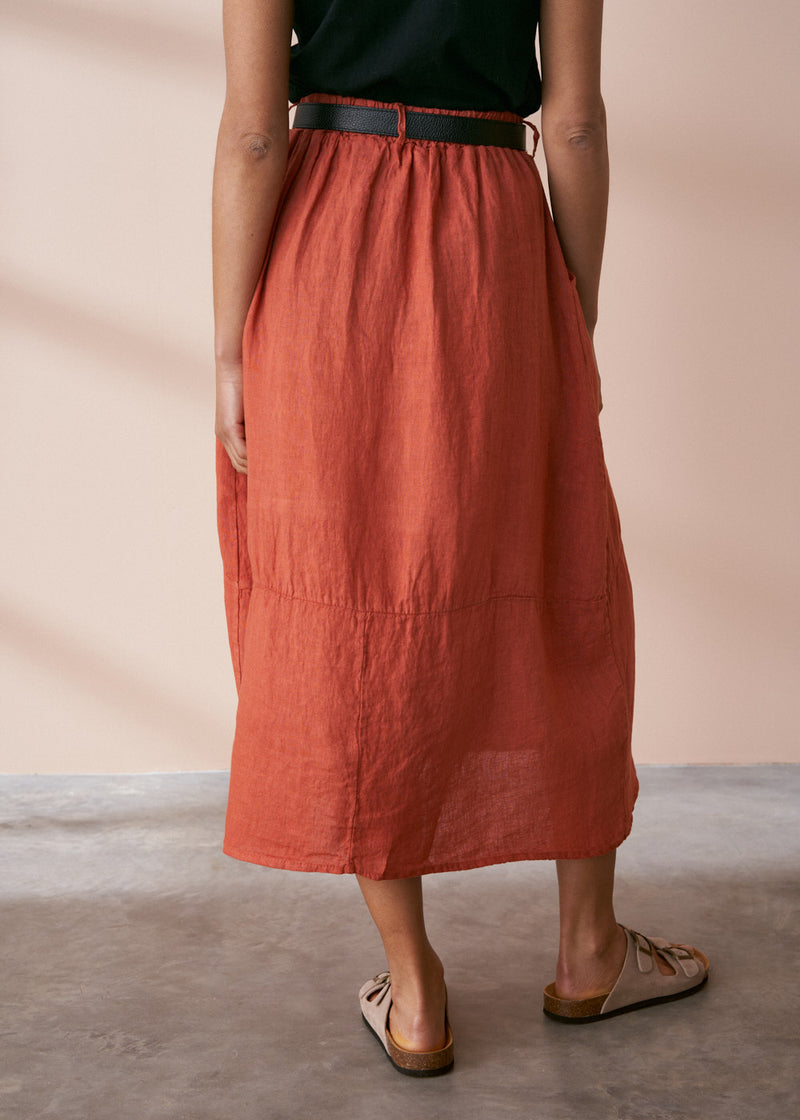 Terracotta linen midi skirt