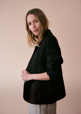 Black linen blazer with metal buttons