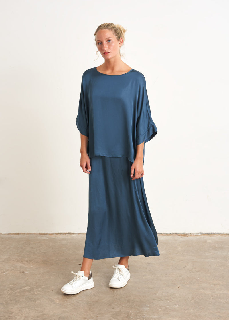 Blue relaxed satin top